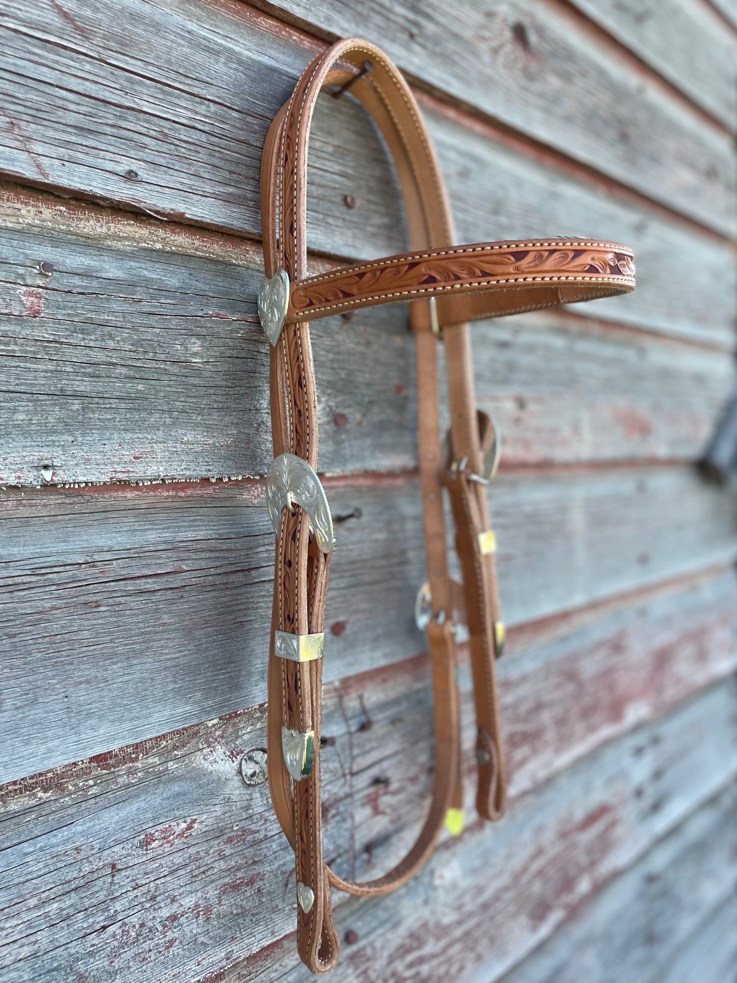 Carved silver plate headstall
