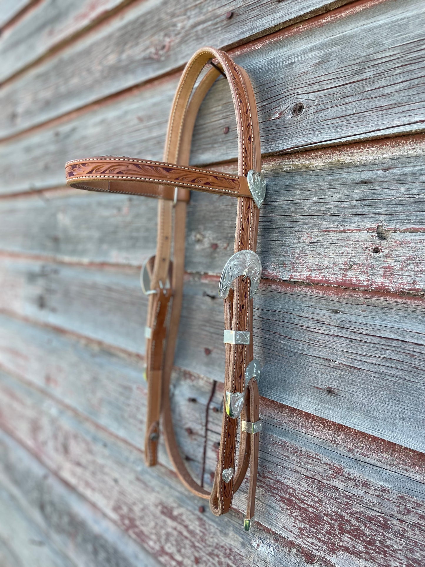 Carved silver plate headstall